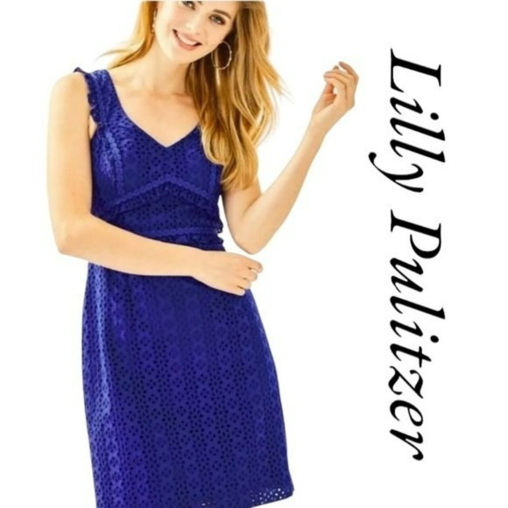 Lilly Pulitzer Kaylee Shift Dress In Lapis Lazuli - Petite Petal Eyelet
